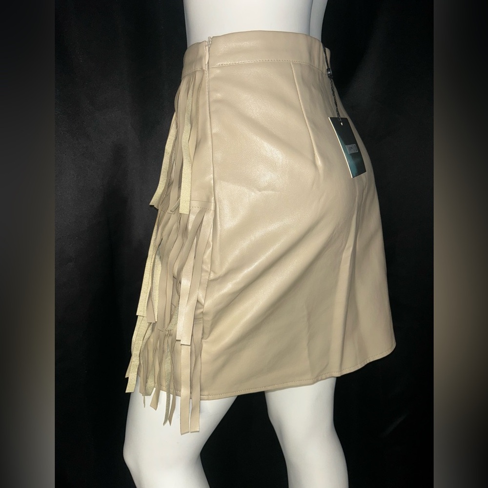 MISSGUIDED Fringe Tan Leather Skirt